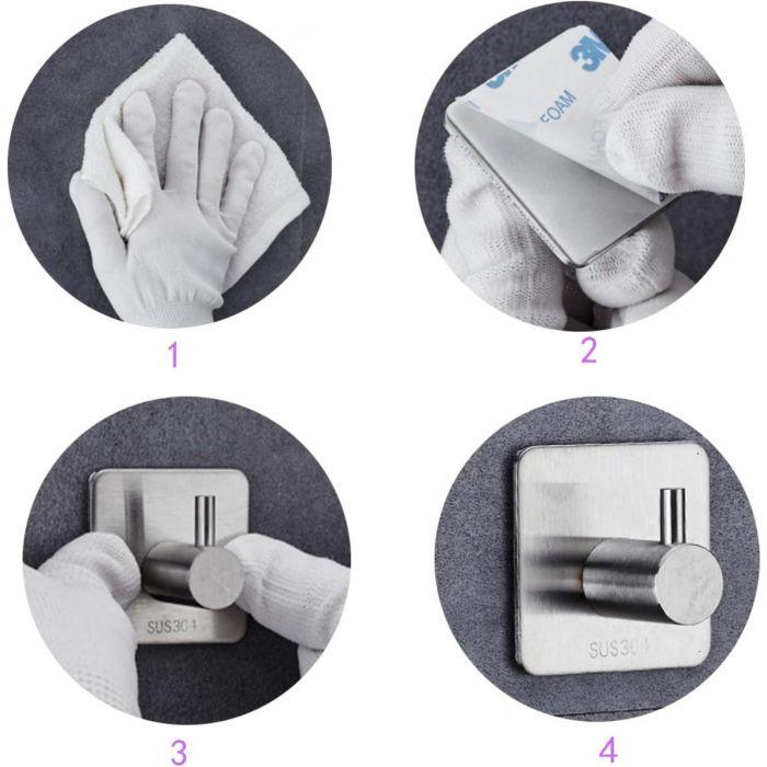 Pack x4 Gancho Autoadhesivo Acero Inoxidable